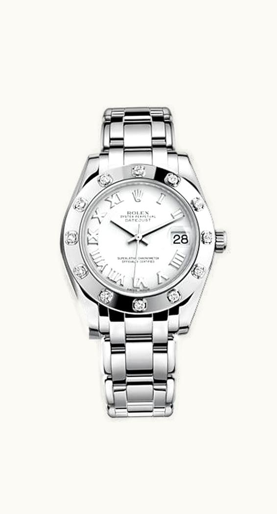 Rolex Datejust Pearlmaster 34 White Gold 12 Diamond White Roman