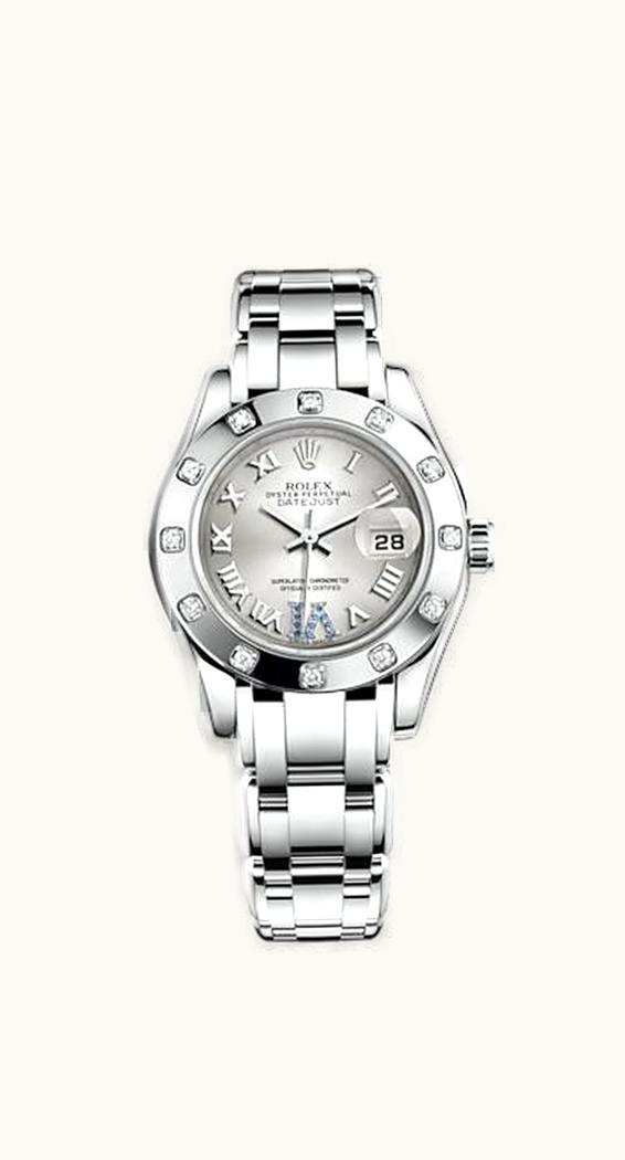 Rolex Datejust Pearlmaster 29 White Gold 12 Diamond Silver Roman