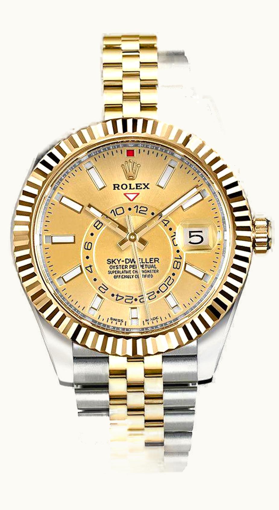 Rolex Sky-Dweller Stainless Steel / Yellow Gold / Champagne / Jubilee