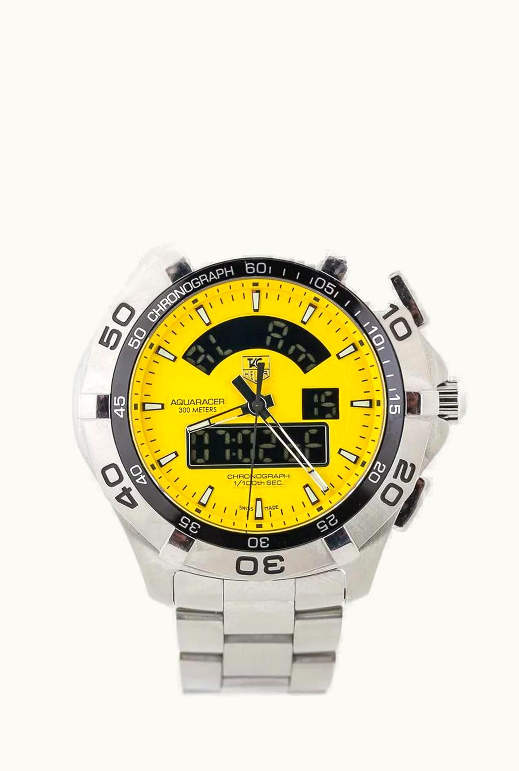 TAG Heuer Aquaracer 300M Chronotimer Stainless Steel / Yellow / Bracelet