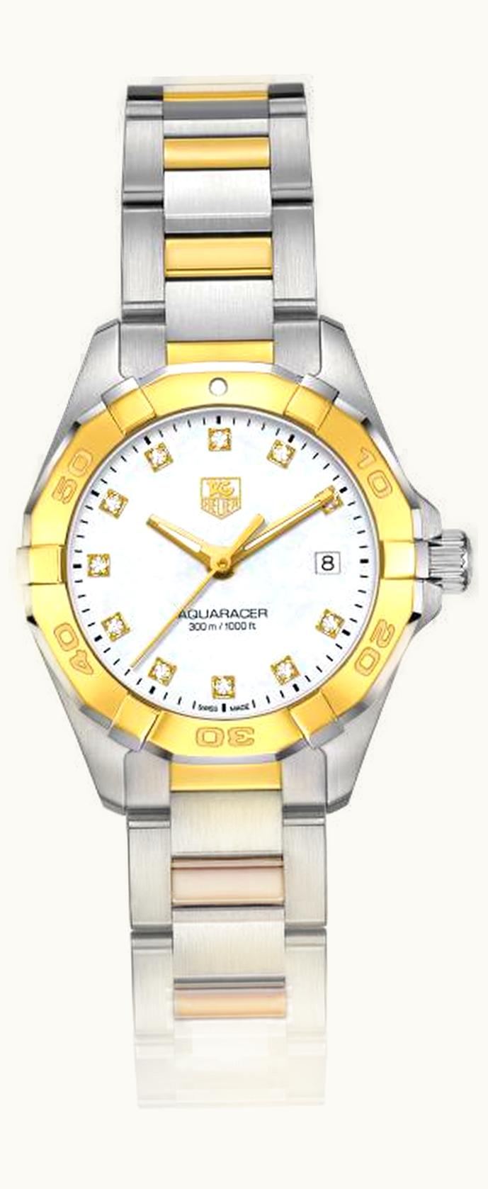 TAG Heuer Aquaracer 300M Quartz 27 Stainless Steel / Yellow Gold / MOP - Diamond / Bracelet