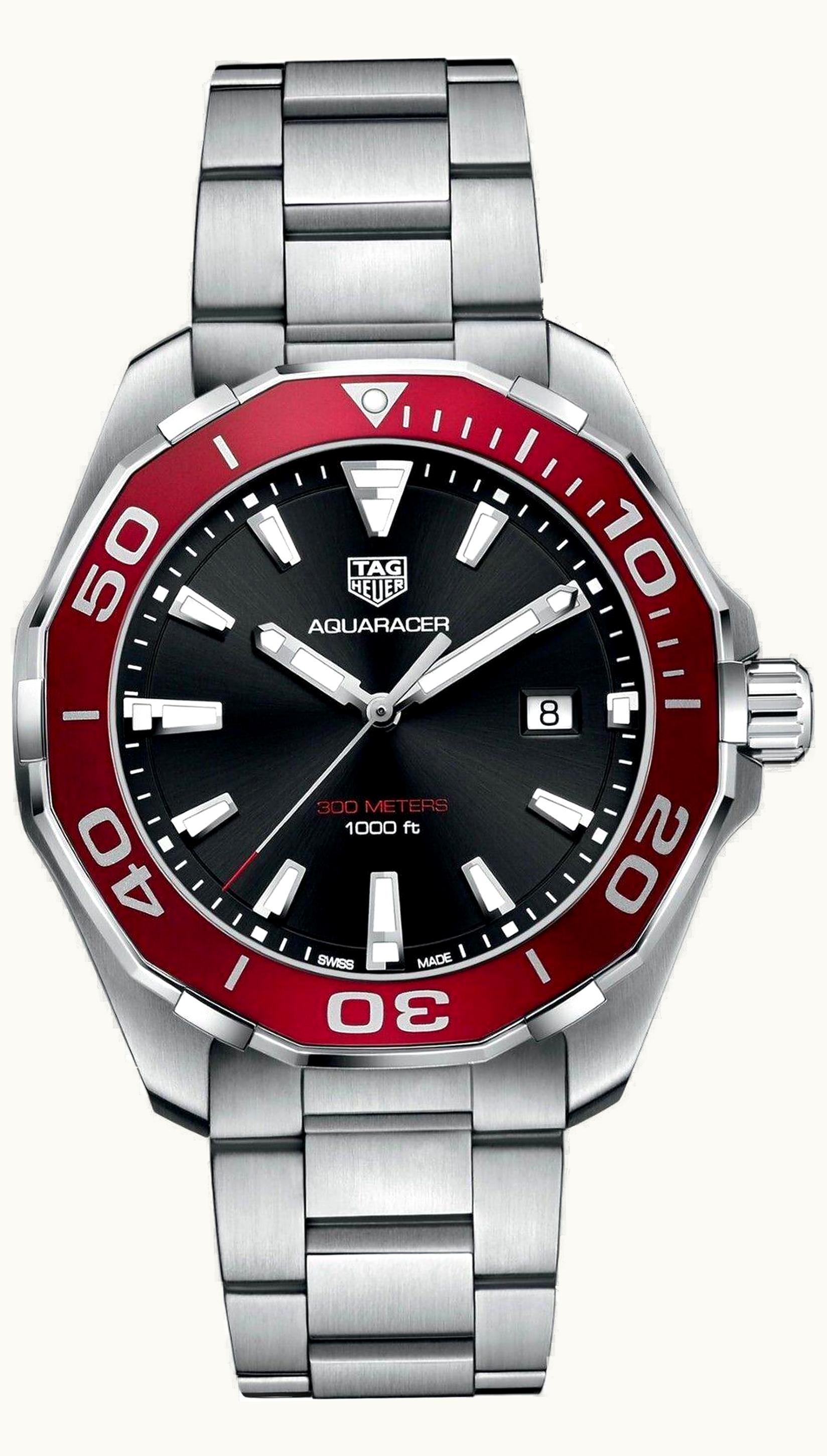 TAG Heuer Aquaracer 300M Quartz 43 Stainless Steel / Black / Red / Bracelet