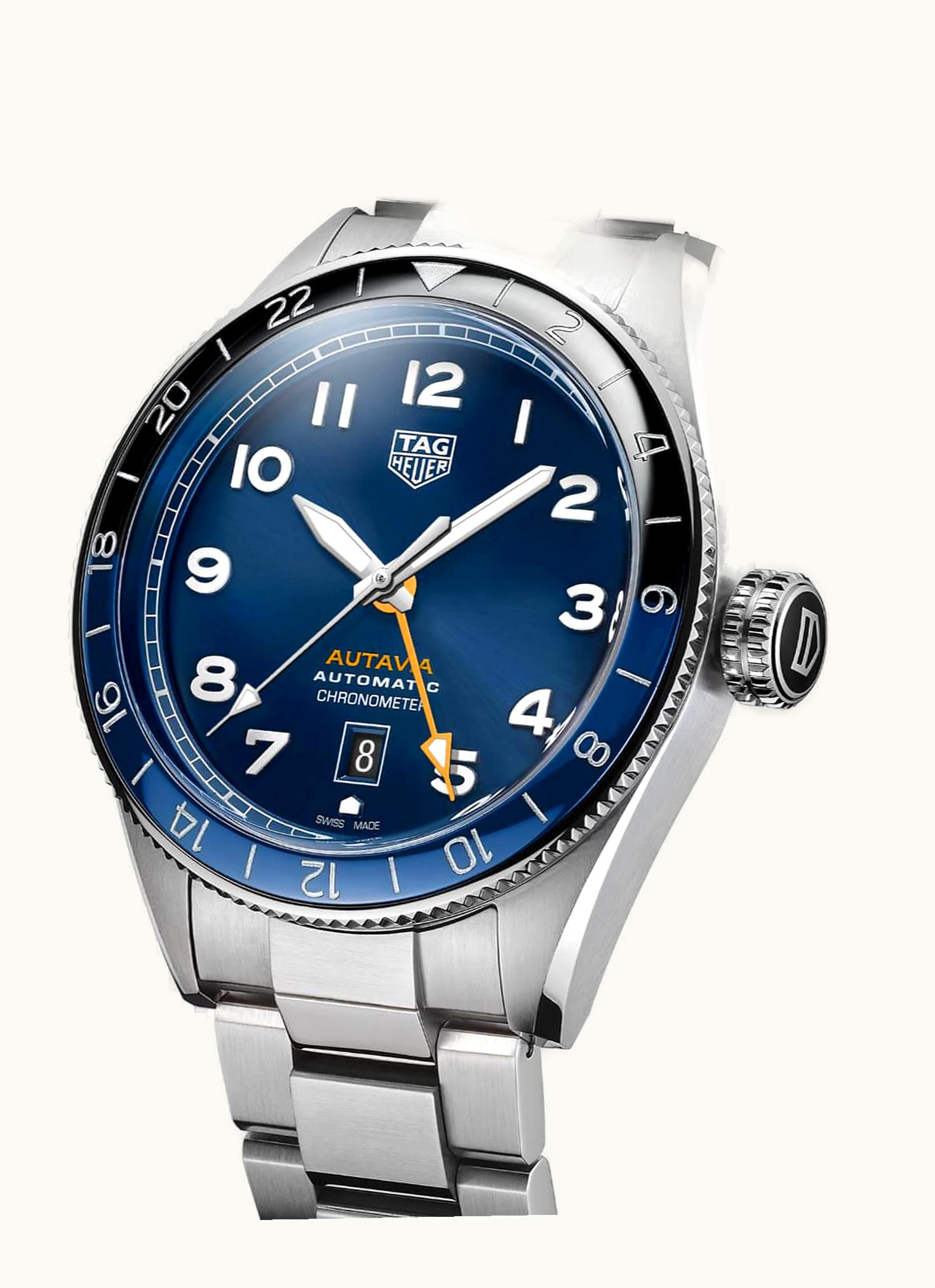 TAG Heuer Autavia Calibre 7 Twin Time Stainless Steel / Blue