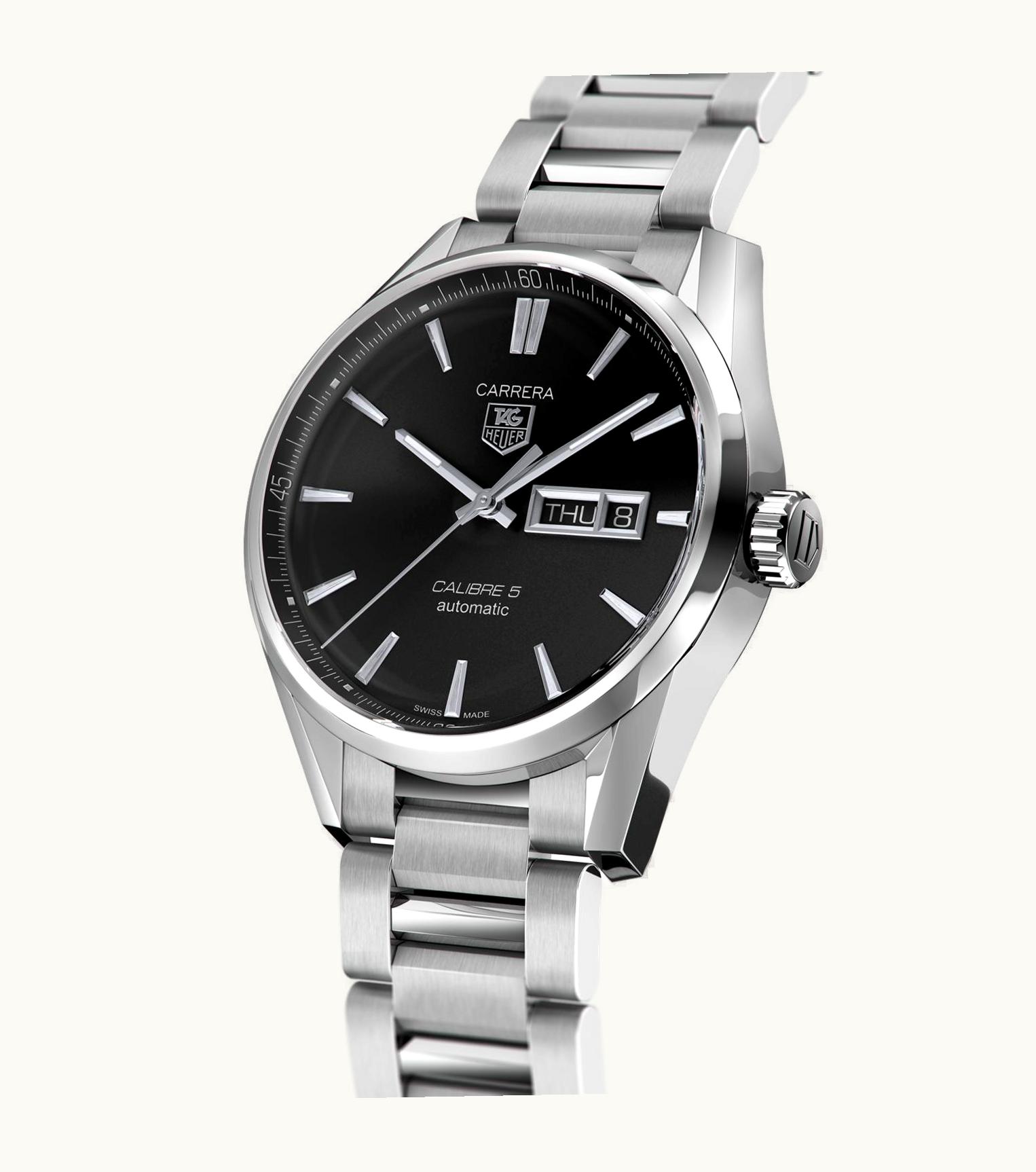 TAG Heuer Carrera Calibre 5 Day Date Stainless Steel / Black / Bracelet