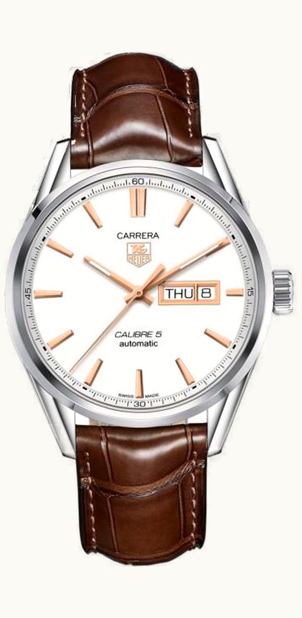 TAG Heuer Carrera Calibre 5 Day Date Stainless Steel / Silver / Alligator