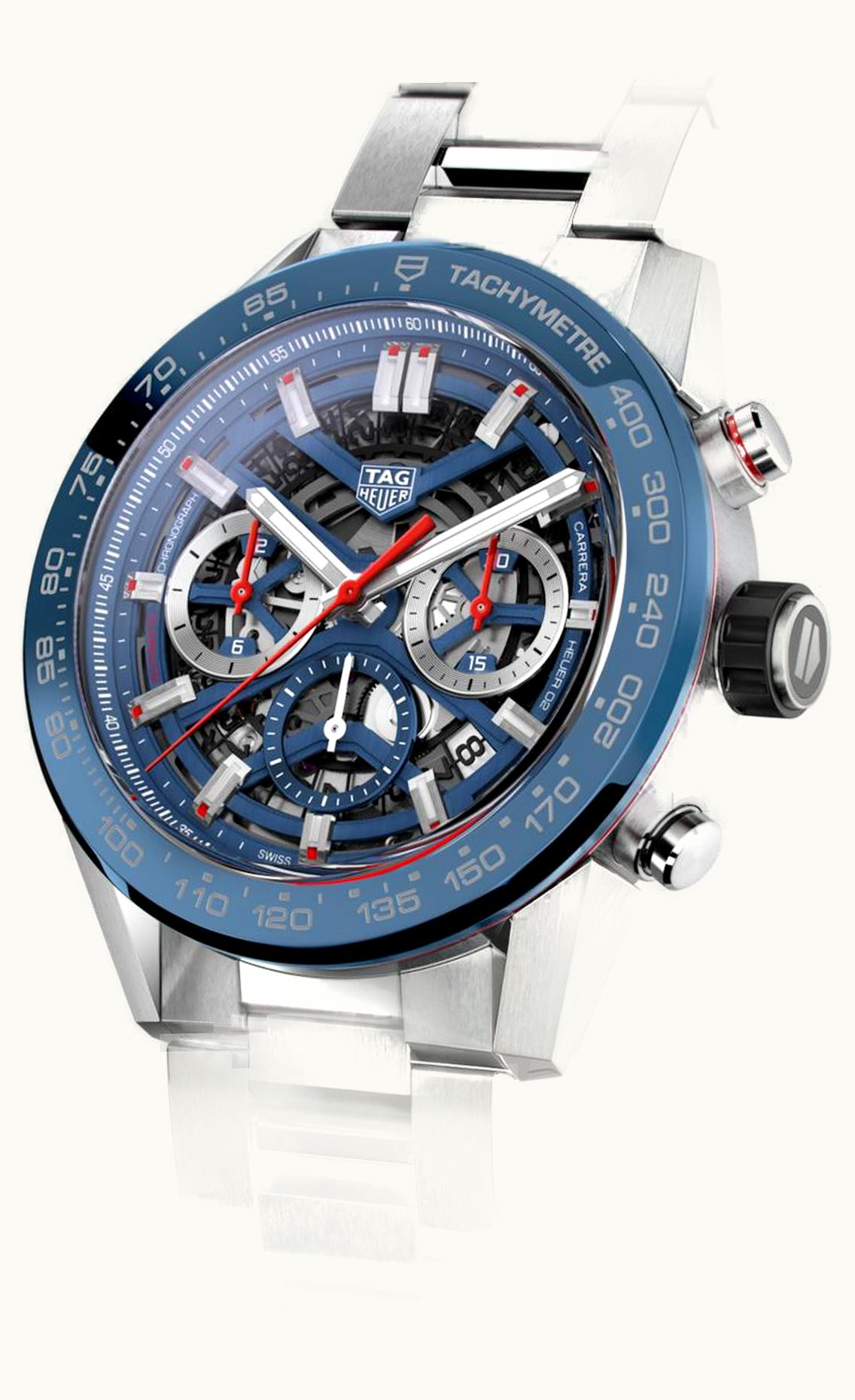 TAG Heuer Carrera Calibre Heuer 02 45 Stainless Steel / Blue Ceramic / Skeleton / Bracelet