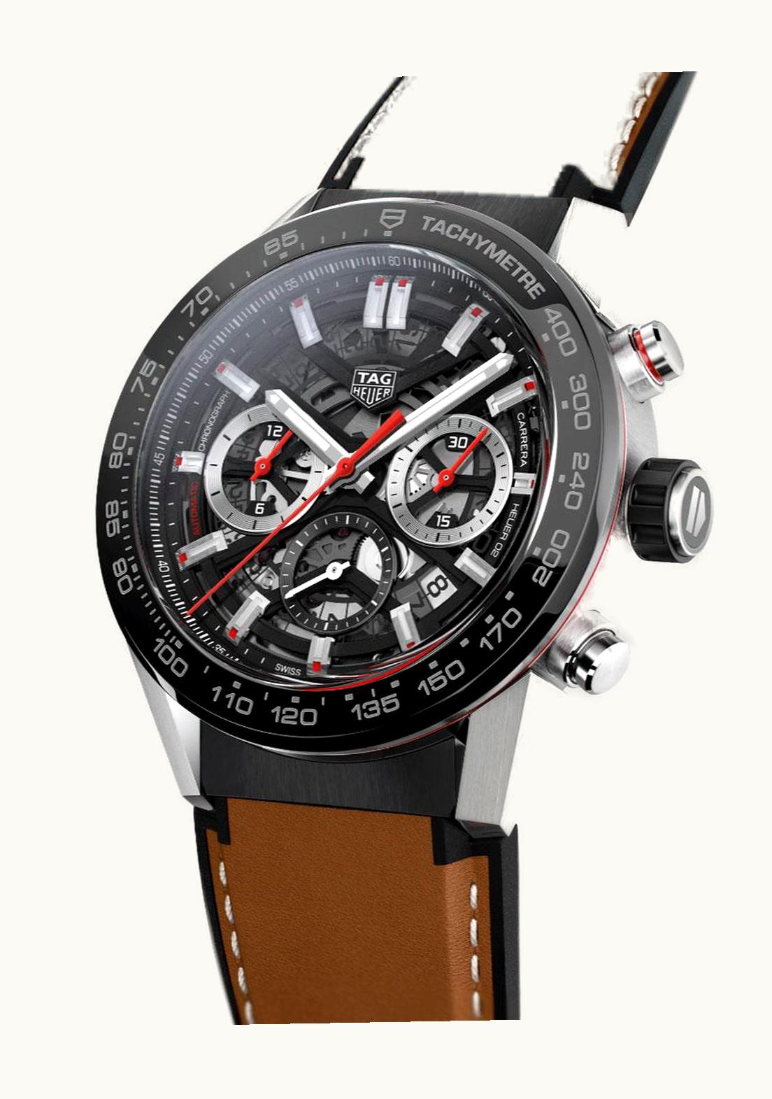 TAG Heuer Carrera Calibre Heuer 02 45 Stainless Steel / Black Ceramic / Skeleton / Calf