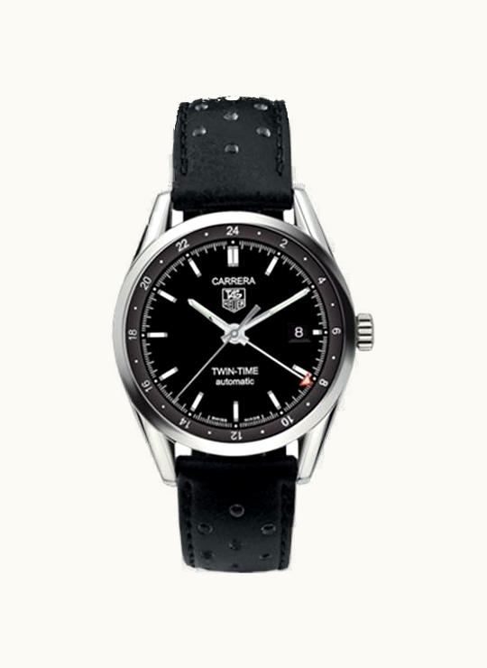TAG Heuer Carrera Calibre 7 Twin Time Stainless Steel / Black / Strap