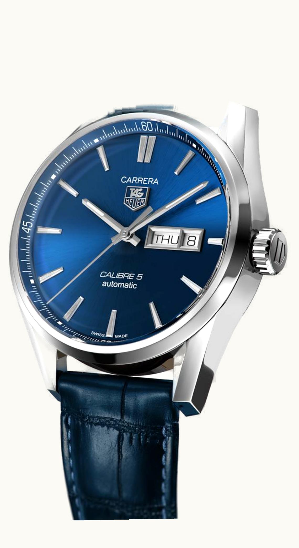 TAG Heuer Carrera Calibre 5 Day Date Stainless Steel / Blue / Alligator