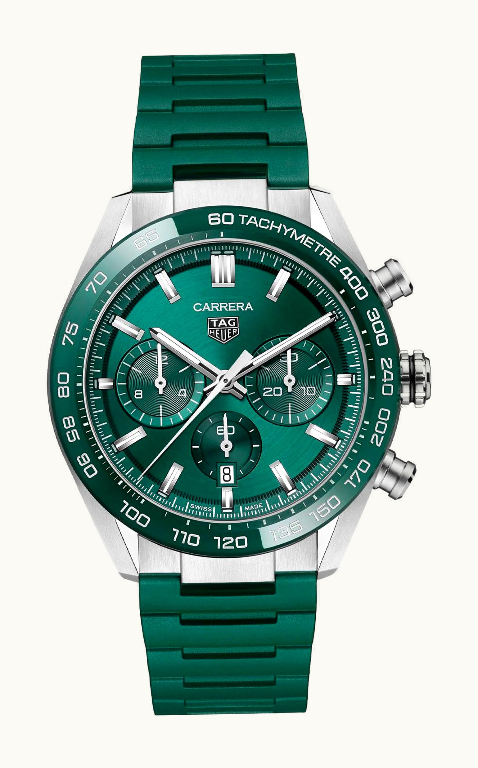 TAG Heuer Carrera Calibre Heuer 02 44 Stainless Steel / Green / Rubber