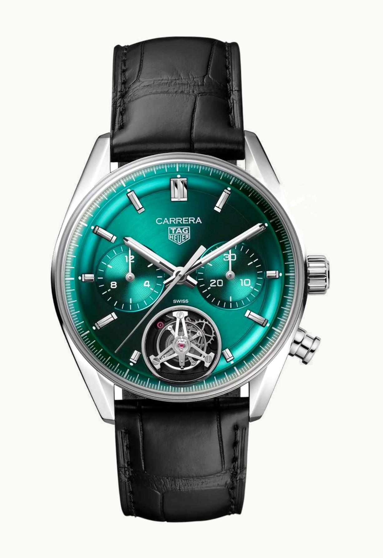 TAG Heuer Carrera Chronograph Tourbillon Glass Box Stainless Steel / Green