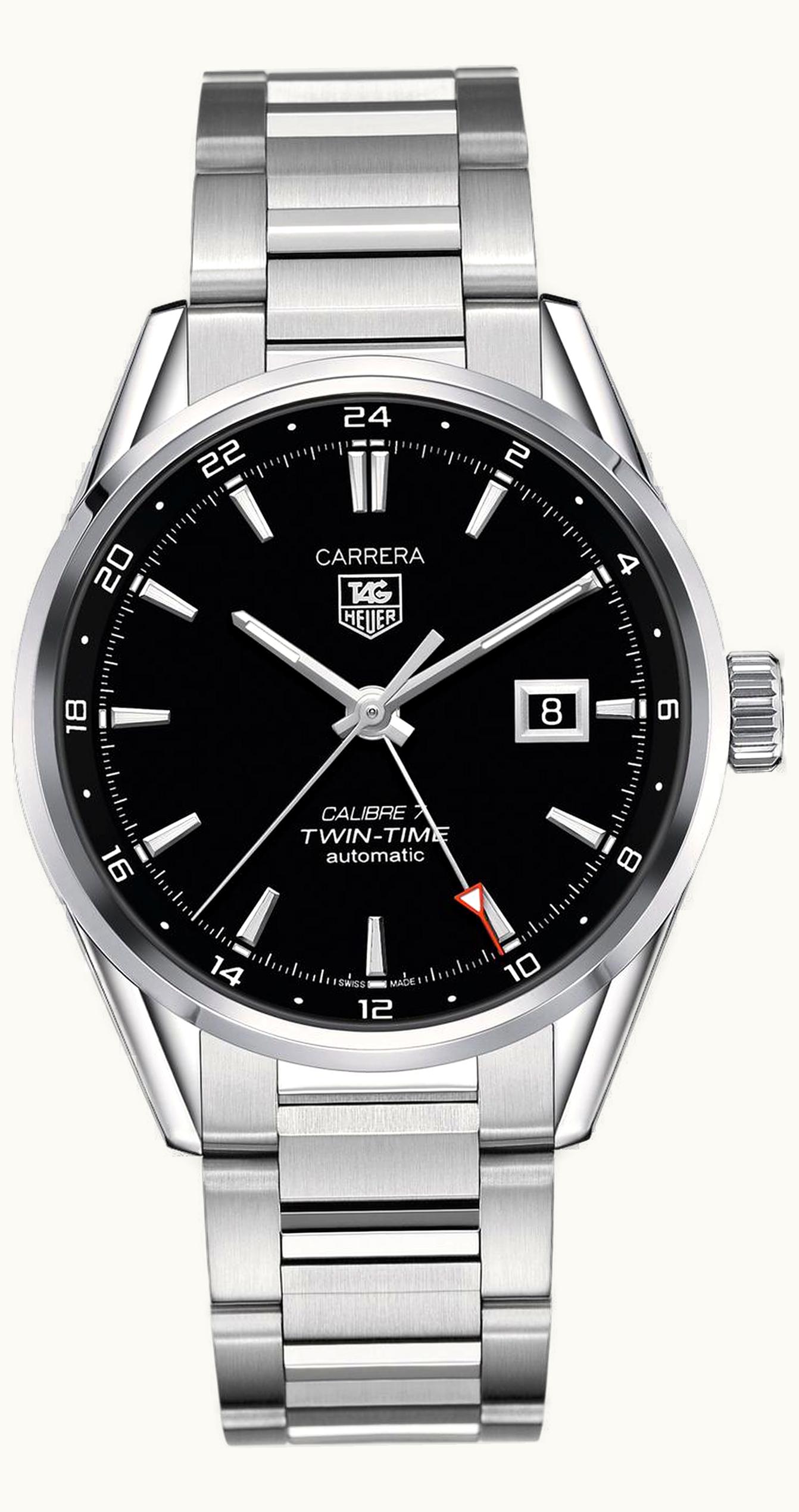 TAG Heuer Calibre 7 Twin Time Stainless Steel / Black / Bracelet