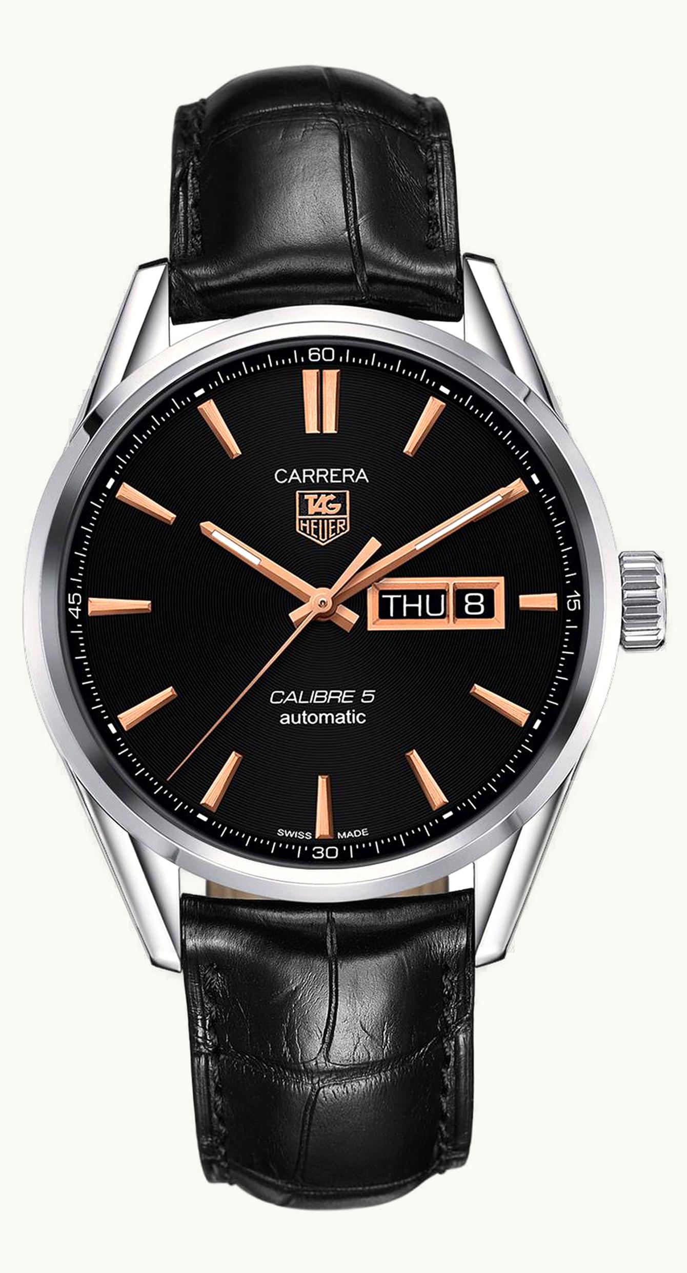 TAG Heuer Carrera Calibre 5 Day Date Stainless Steel / Black / Alligator