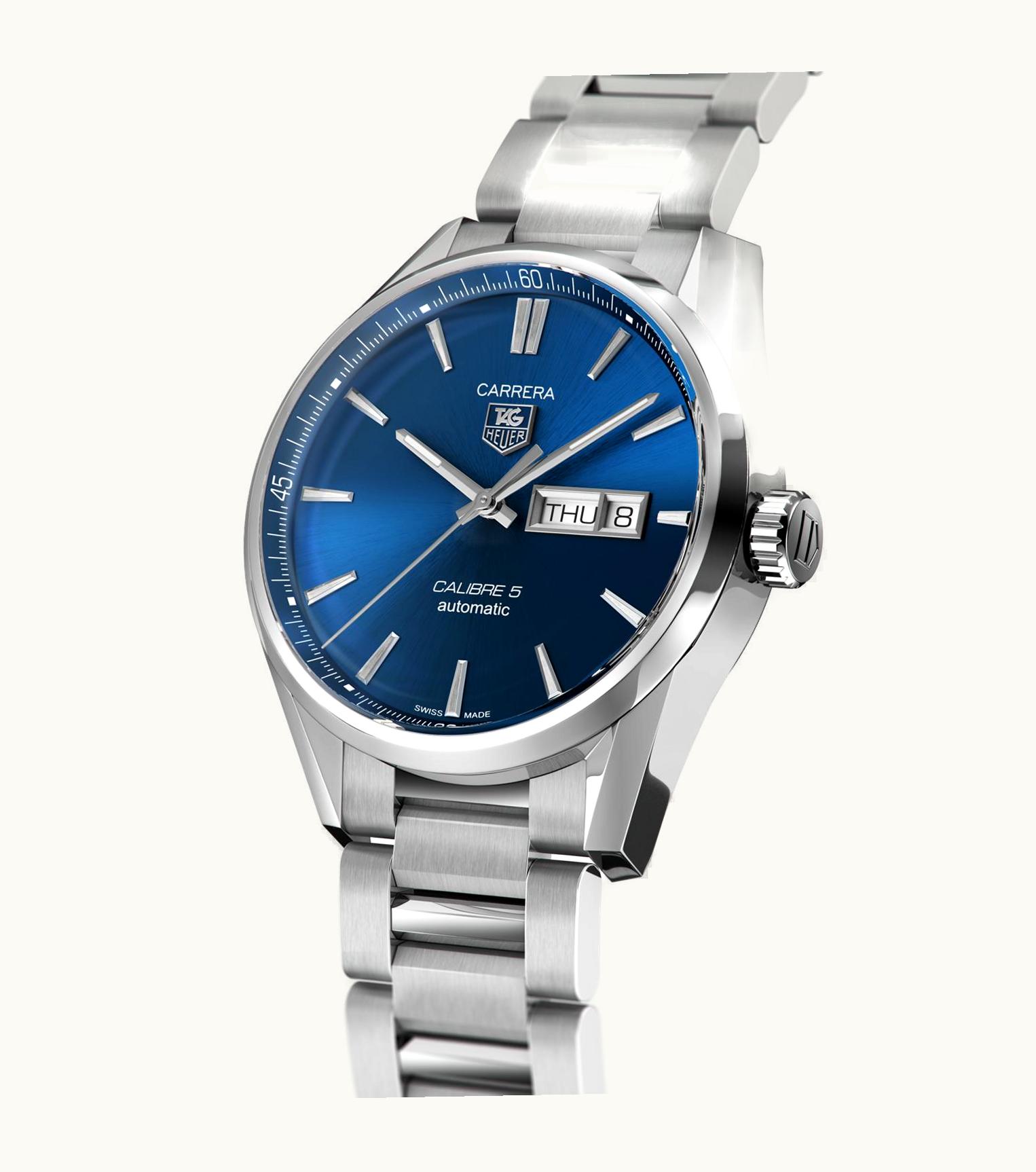TAG Heuer Carrera Calibre 5 Day Date Stainless Steel / Blue / Bracelet