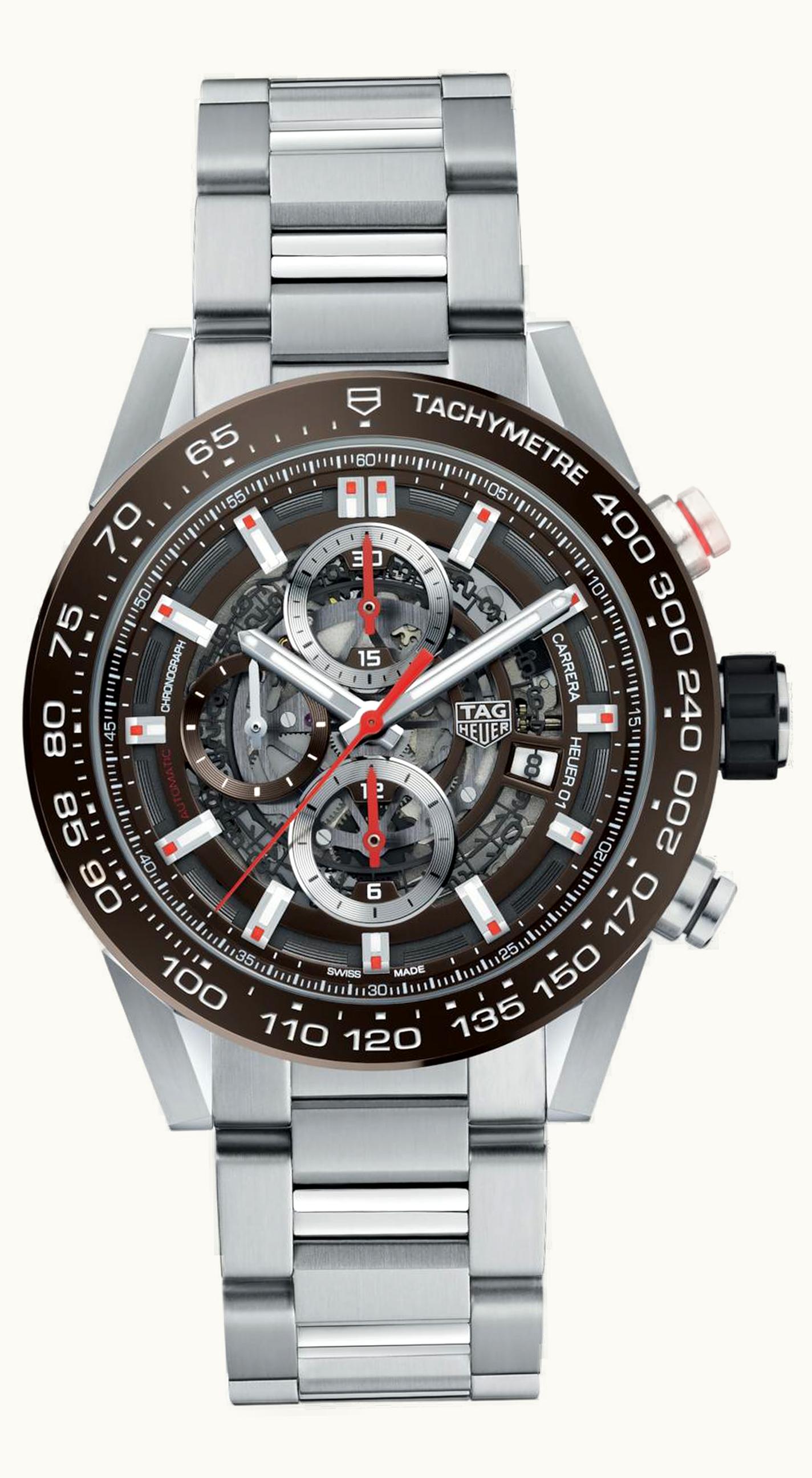TAG Heuer Carrera Calibre Heuer 01 43 Stainless Steel / Brown Ceramic / Skeleton / Bracelet