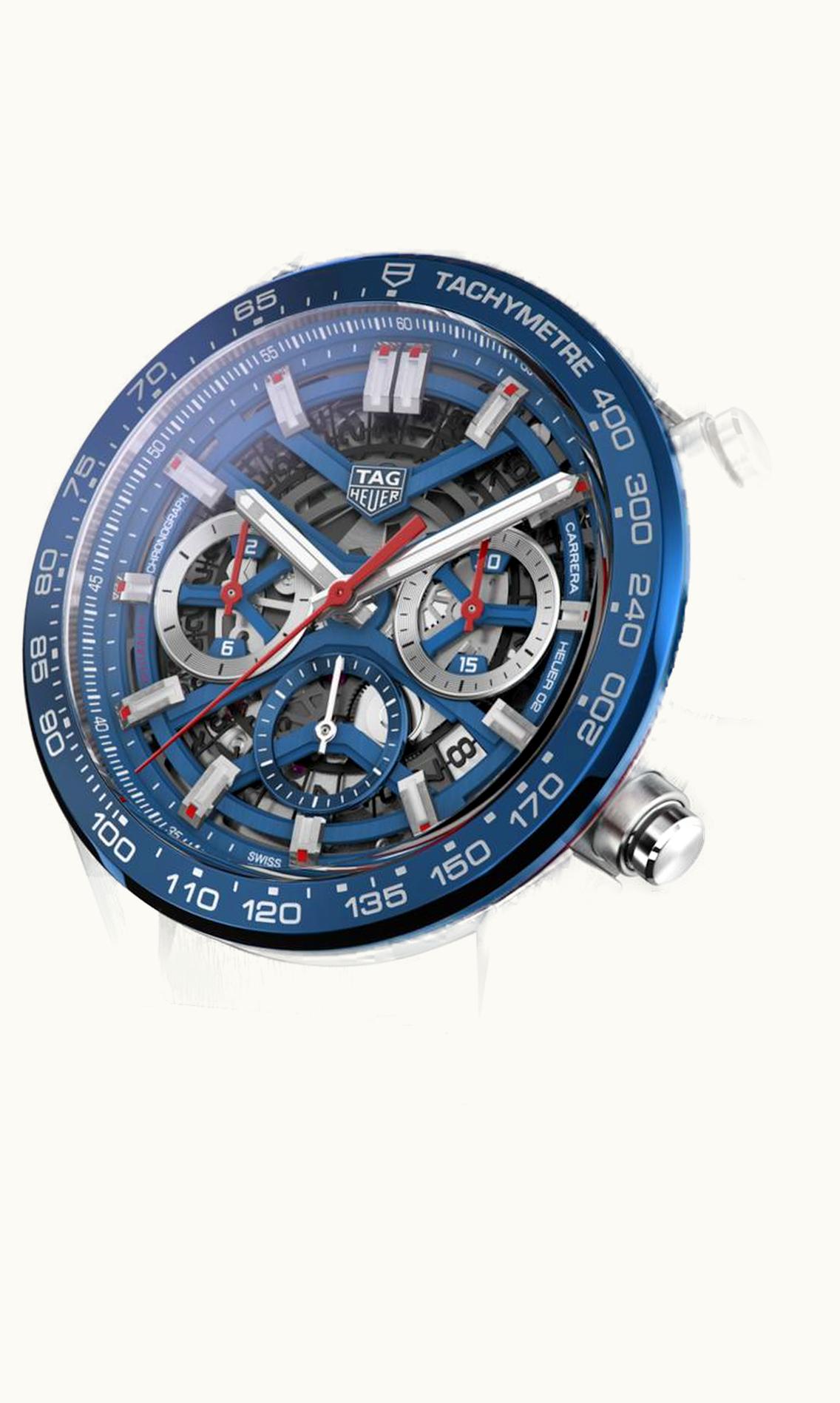 TAG Heuer Carrera Calibre Heuer 02 43 Stainless Steel / Blue Ceramic / Skeleton / Alligator