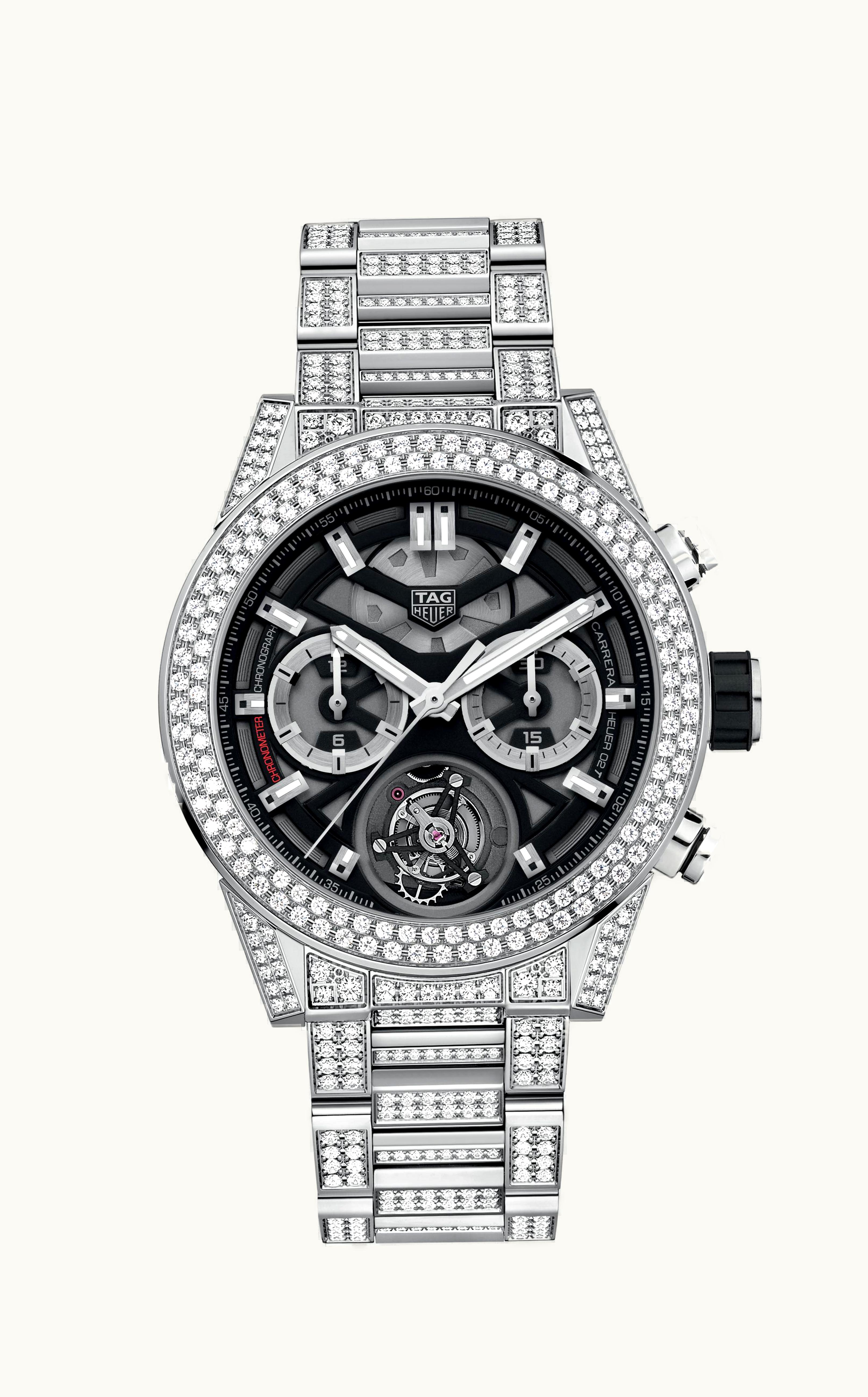 TAG Heuer Carrera Calibre Heuer 02T 45 Chronograph Tourbillon Titanium / Stainless Steel / Diamond / Bracelet