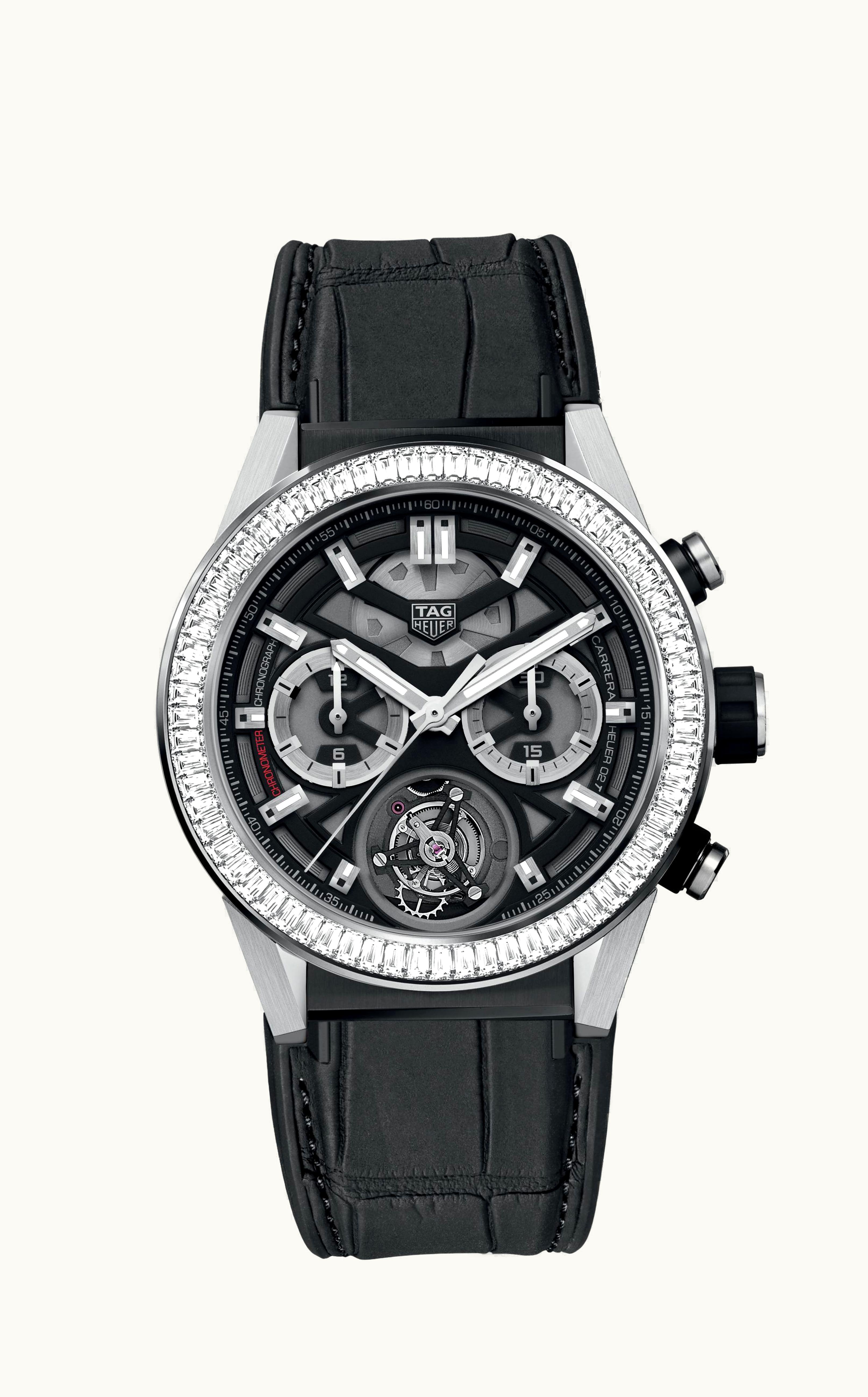 TAG Heuer Carrera Calibre Heuer 02T 45 Chronograph Tourbillon Titanium / Stainless Steel / Baguette / Alligator