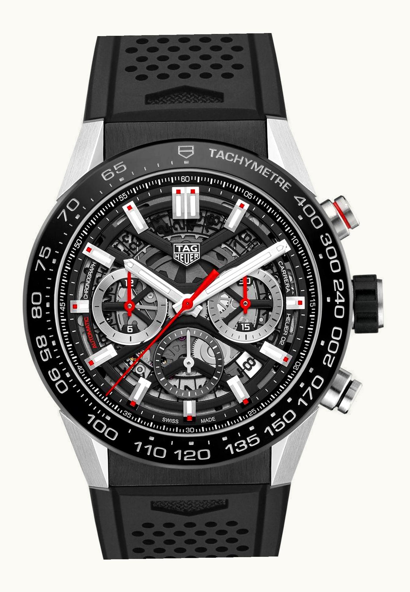 TAG Heuer Carrera Calibre Heuer 02 45 Stainless Steel / Black Ceramic / Skeleton / Rubber