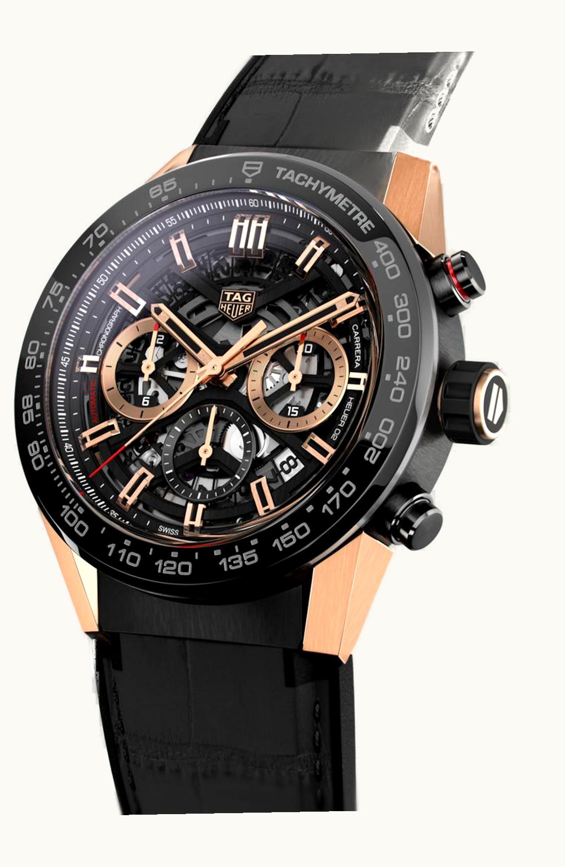 TAG Heuer Carrera Calibre Heuer 02 45 Rose Gold / Black Ceramic / Skeleton / Alligator