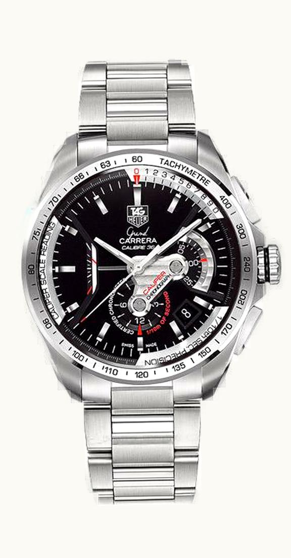 TAG Heuer Grand Carrera Calibre 36RS Caliper Chronograph Stainless Steel / Black / Bracelet