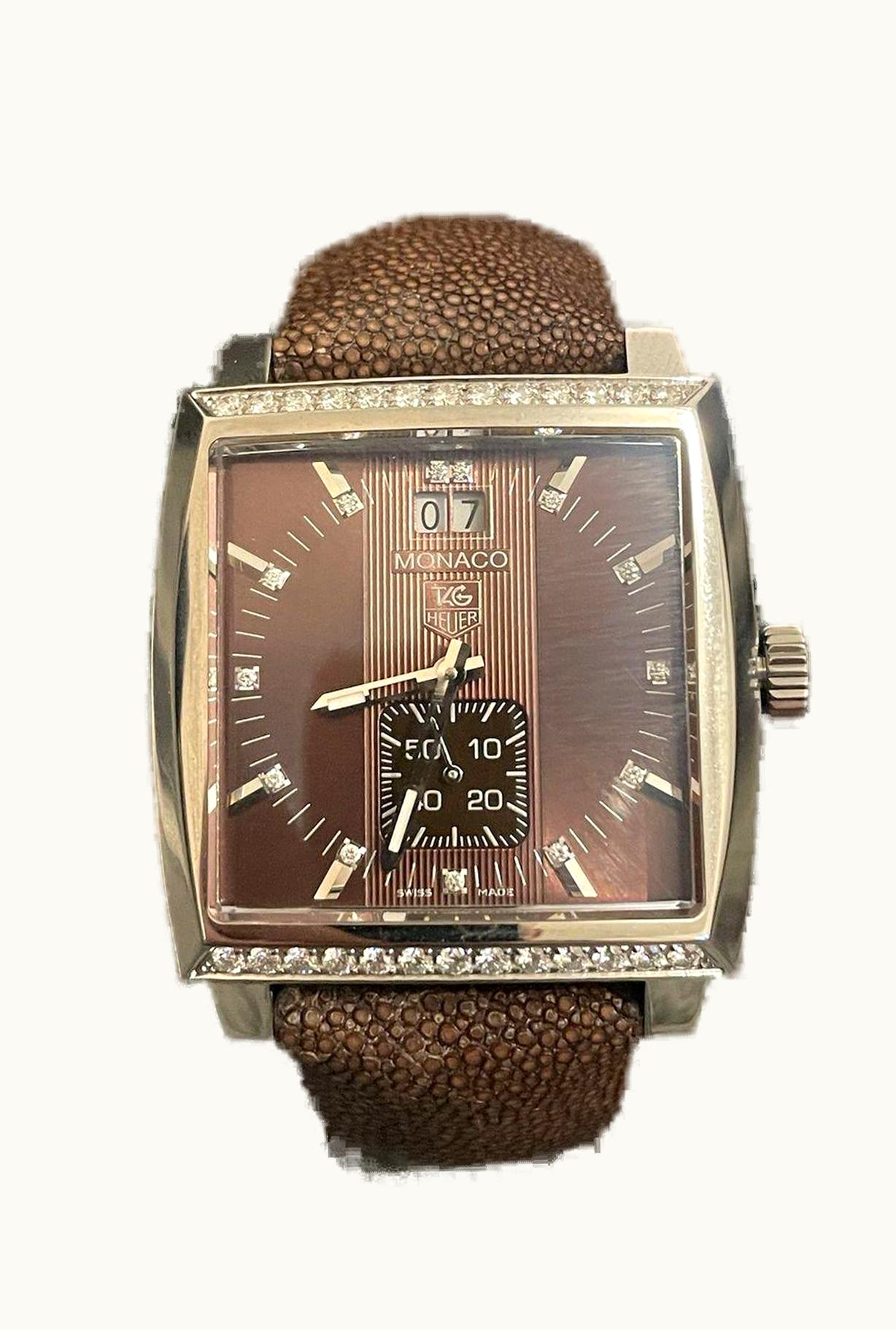 TAG Heuer Monaco Automatic Stainless Steel / Brown - Diamond / Python