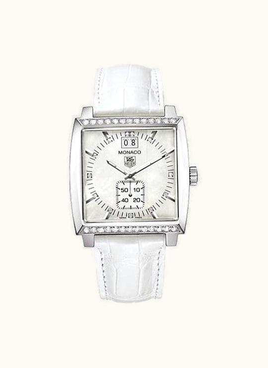 TAG Heuer Monaco Quartz Big Date Stainless Steel / Diamond / MOP / Alligator