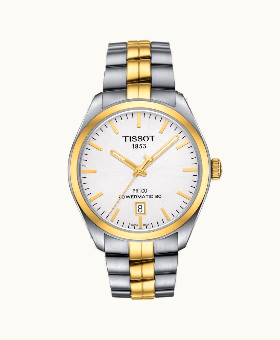 Tissot PR 100 Powermatic 80 39 Stainless Steel / Yellow Gold PVD / Silver / Bracelet