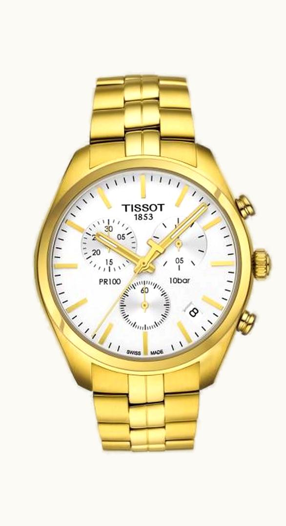 Tissot PR 100 Chronograph Quartz 41 Yellow Gold PVD / Silver / Bracelet