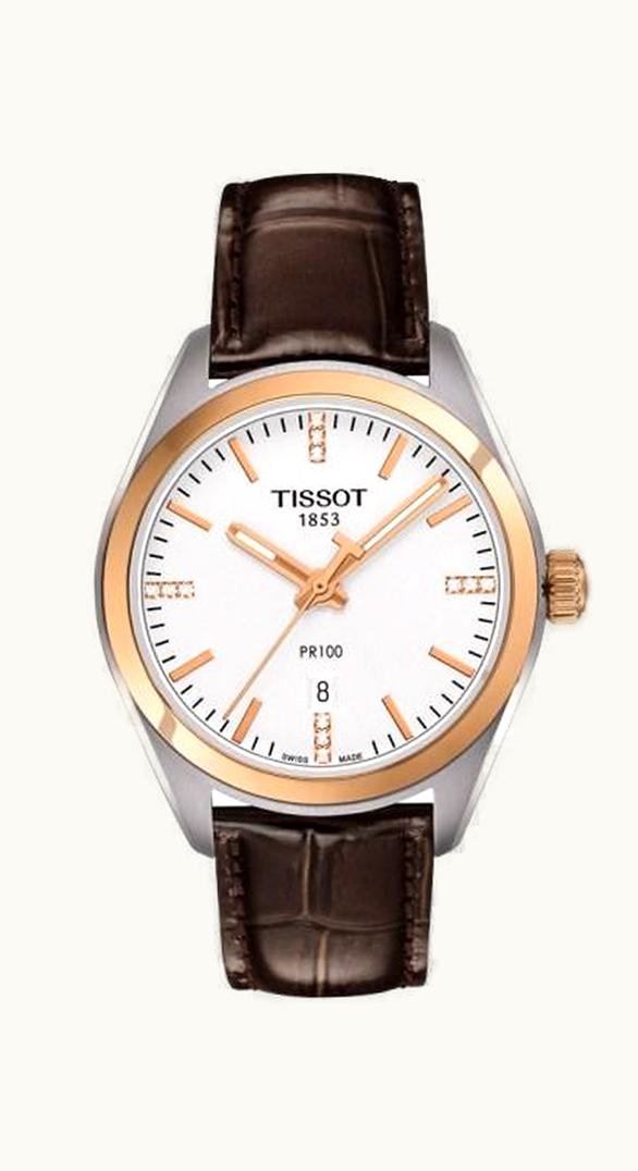 Tissot PR 100 Quartz 33 Stainless Steel / Rose Gold PVD / Silver / Strap