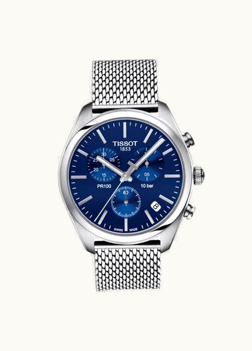 Tissot PR 100 Chronograph Quartz 41 Stainless Steel / Blue / Milanese