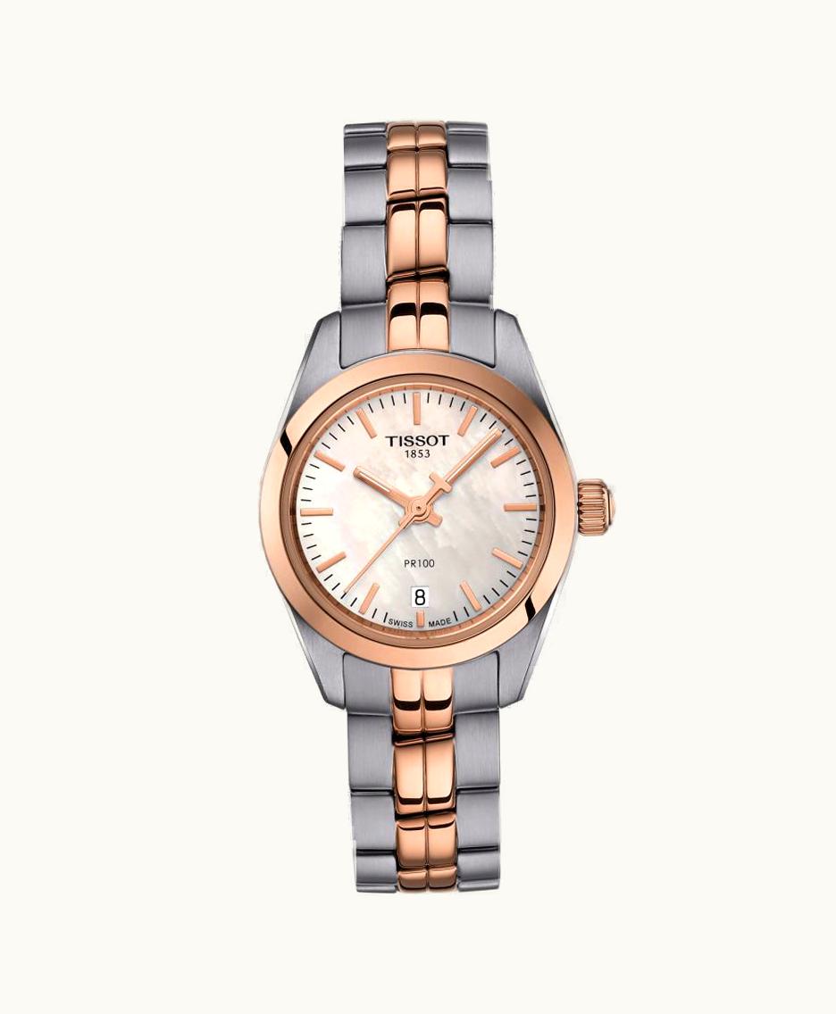 Tissot PR 100 Quartz 25 Stainless Steel / Rose Gold PVD / MOP / Bracelet