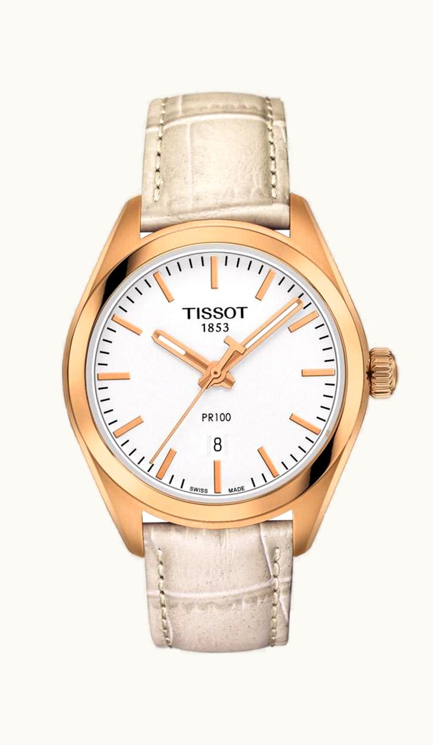 Tissot PR 100 Quartz 33 Rose Gold PVD / Silver / Strap