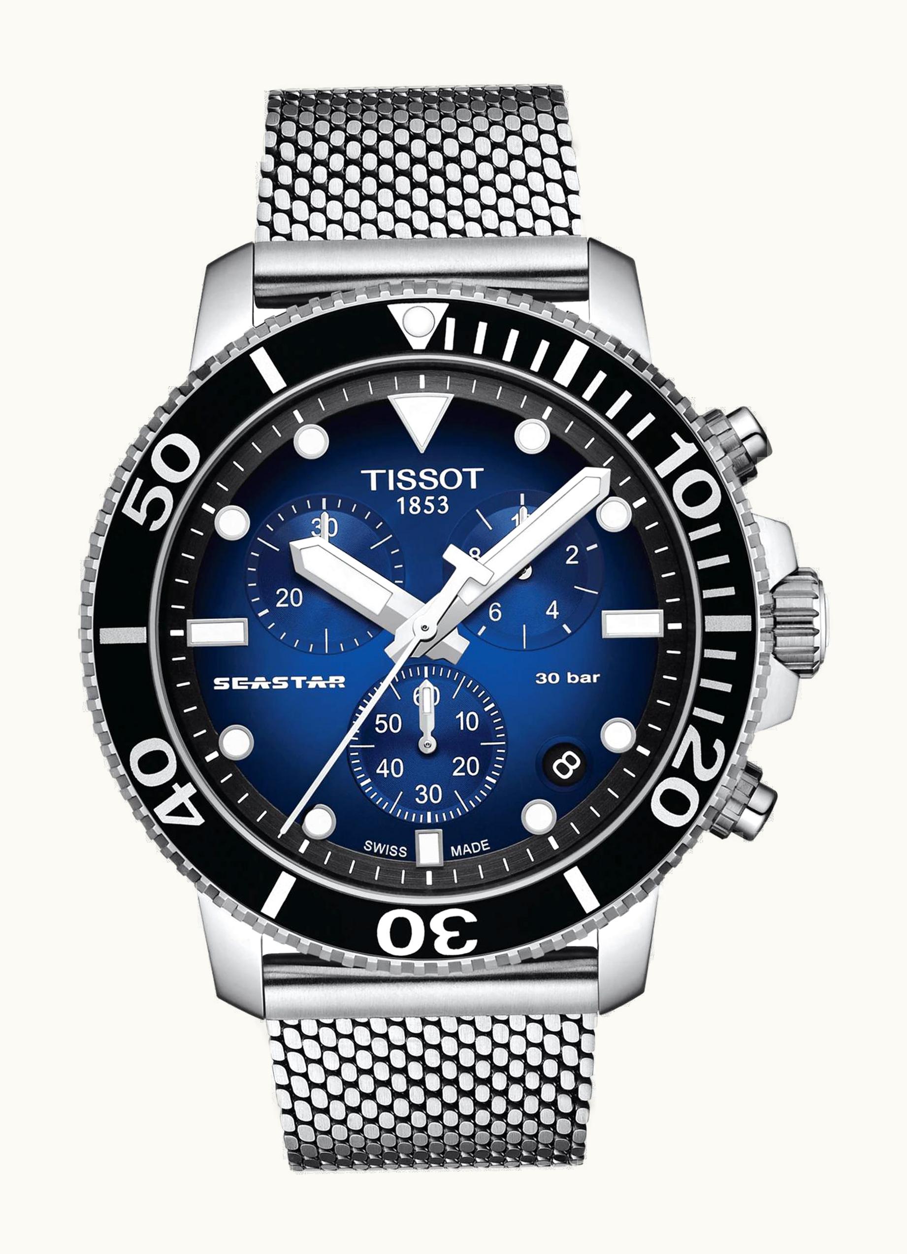 Tissot Seastar 1000 Chronograph Quartz 45.5 Stainless Steel / Gradient Blue / Mesh