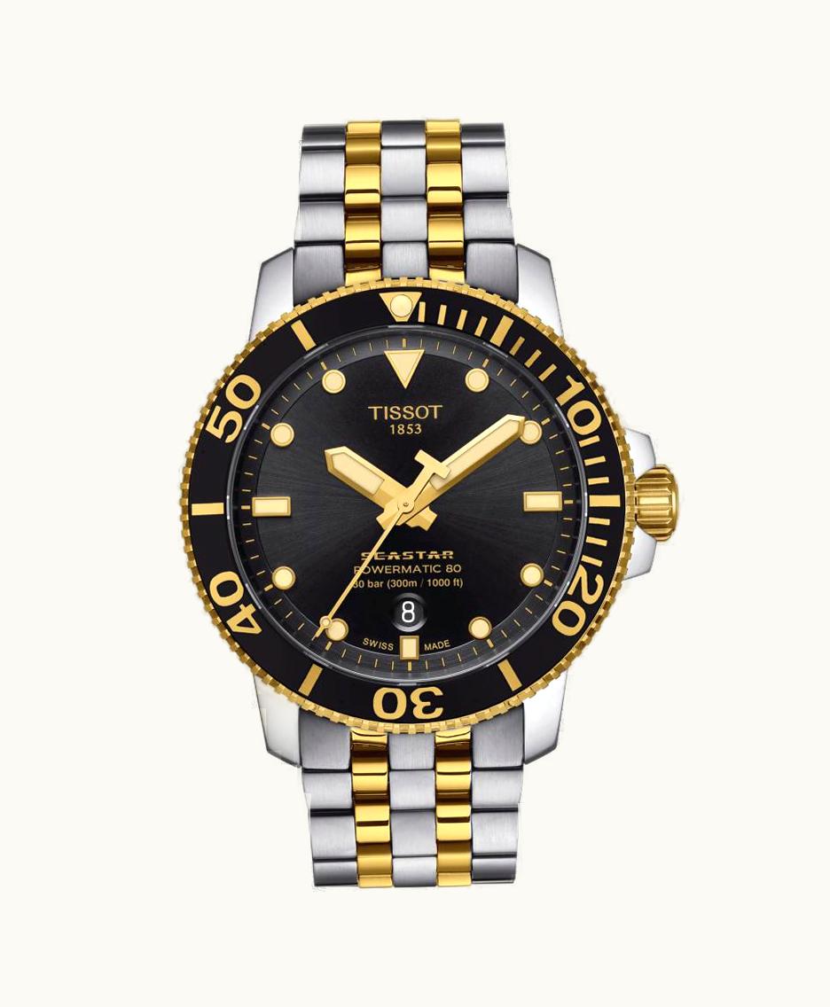 Tissot Seastar 1000 Powermatic 80 43 Stainless Steel - Yellow Gold / Black / Bracelet