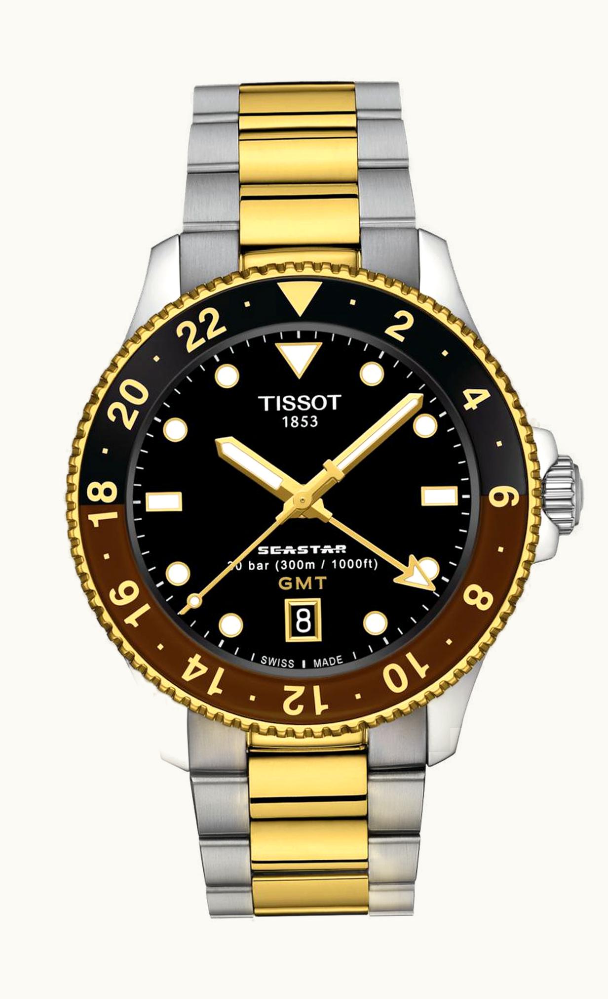 Tissot Seastar 1000 Quartz GMT 40 Stainless Steel - Yellow Gold / Black / Bracelet