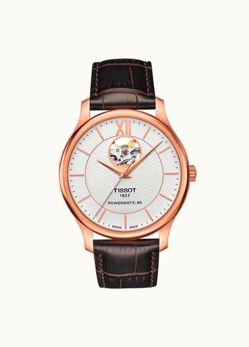 Tissot Tradition Powermatic 80 Open Heart 40 Rose Gold / Silver / Strap