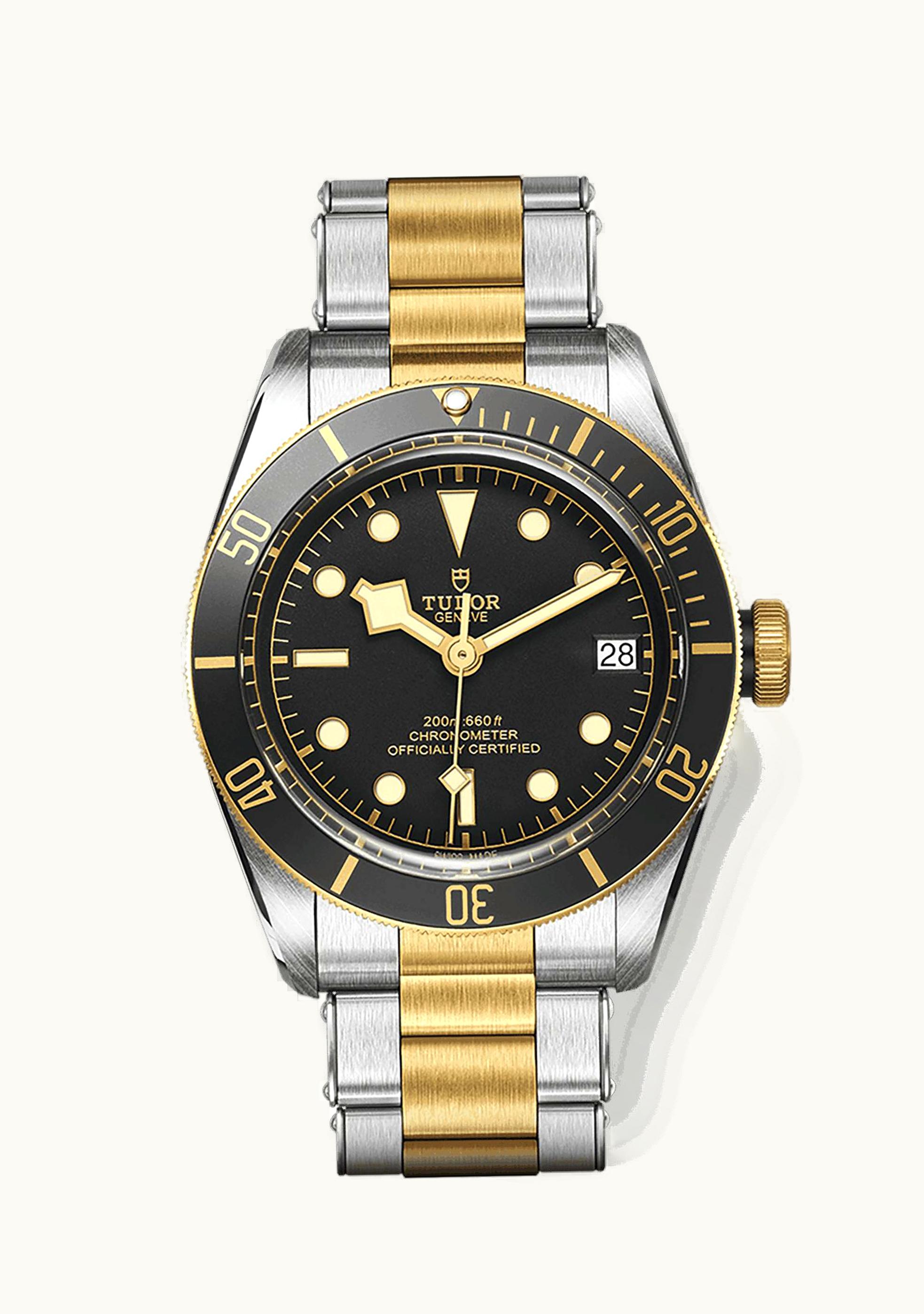 Tudor Heritage Black Bay Black S&G / Stainless Steel / Yellow Gold / Black / Bracelet