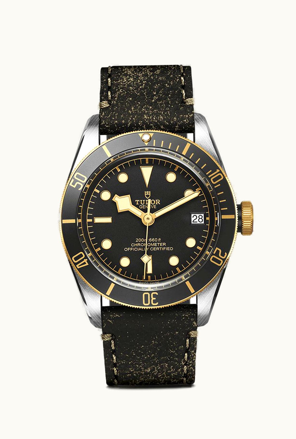 Tudor Heritage Black Bay Black S&G / Stainless Steel / Yellow Gold / Black / Strap