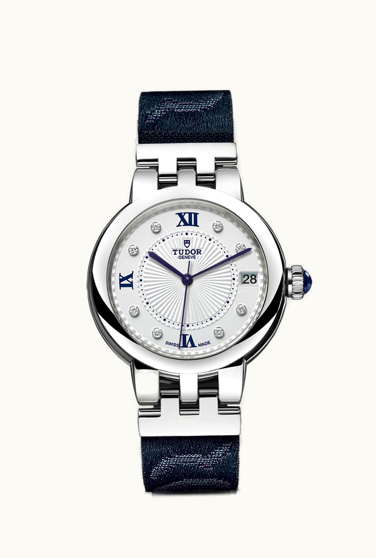 Tudor Clair de Rose 34 Stainless Steel / Silver-Diamond / Fabric