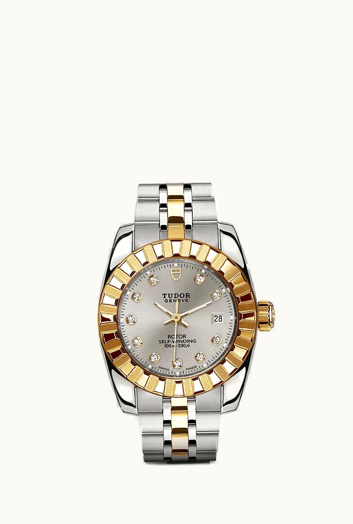 Tudor Classic 28 Stainless Steel / Yellow Gold / Fluted / Silver-Diamond / Bracelet