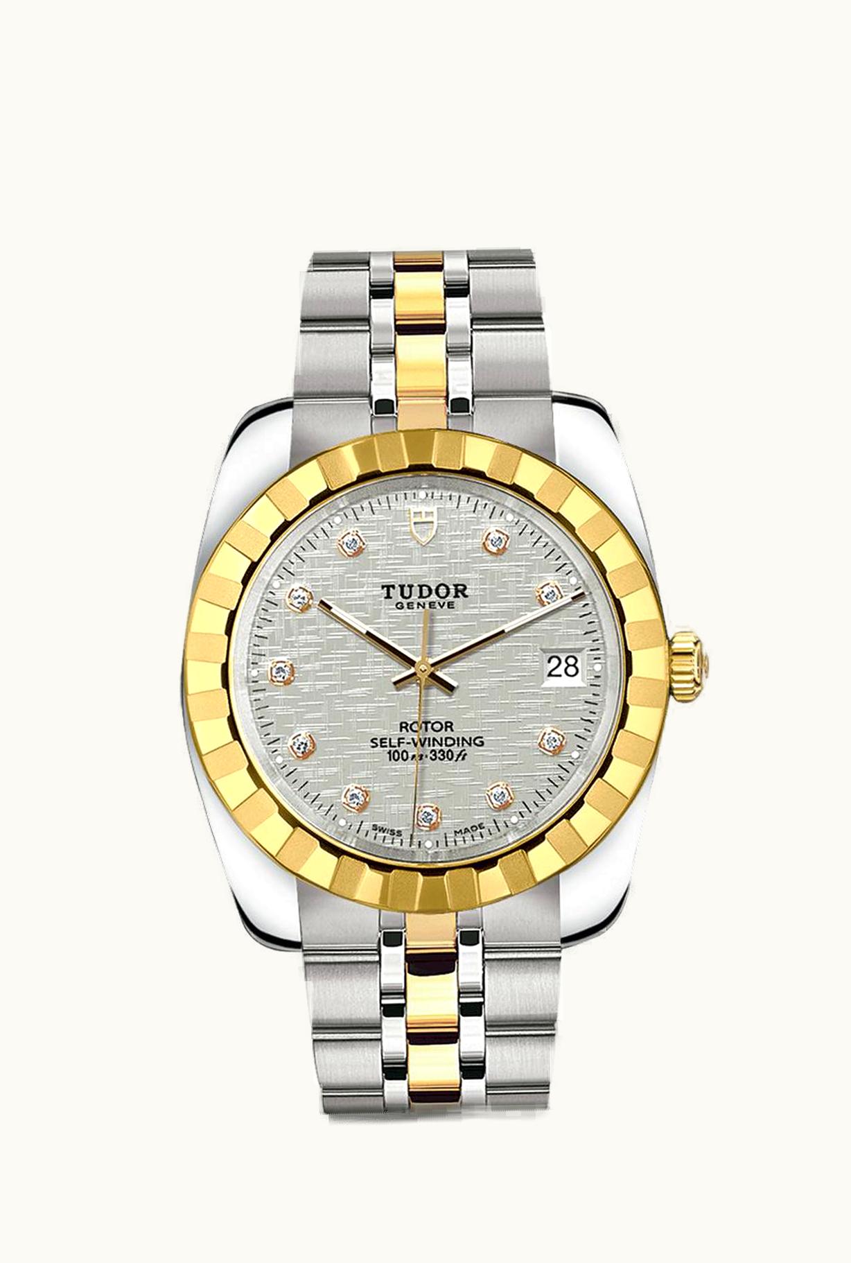 Tudor Classic 38 Stainless Steel / Yellow Gold / Fluted / Silver-Diamond / Bracelet
