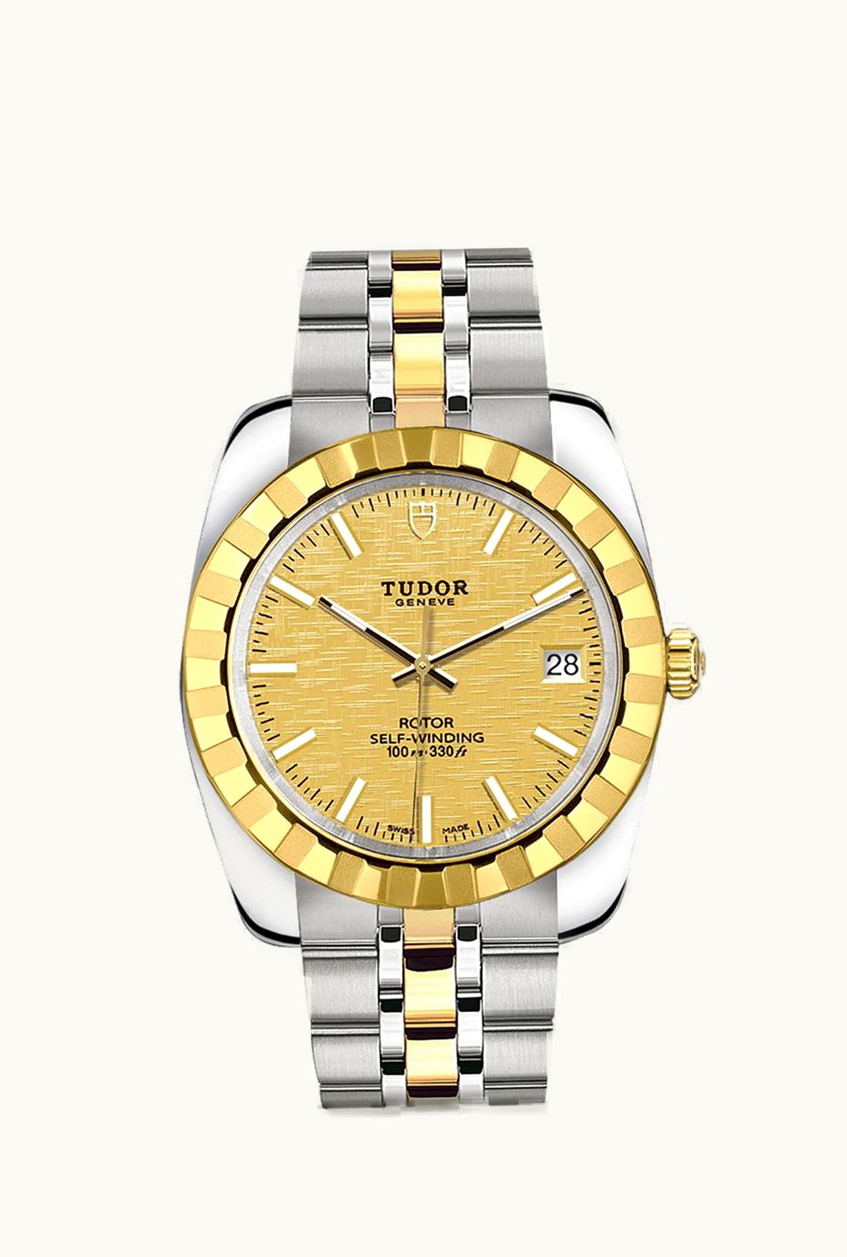 Tudor Classic 38 Stainless Steel / Yellow Gold / Fluted / Champagne / Bracelet