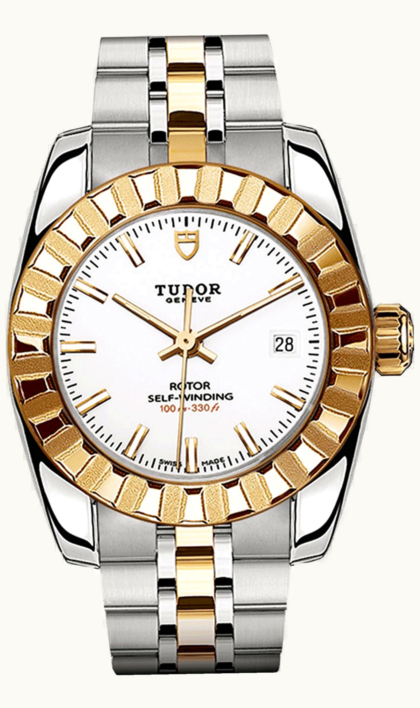 Tudor Classic 28 Stainless Steel / Yellow Gold / Fluted / White / Bracelet