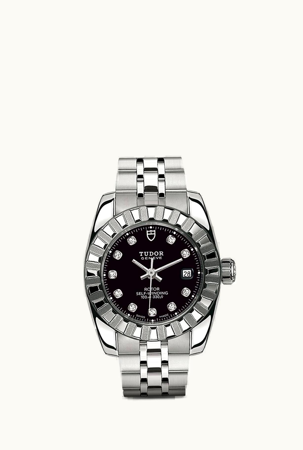Tudor Classic 28 Stainless Steel / Fluted / Black-Diamond / Bracelet