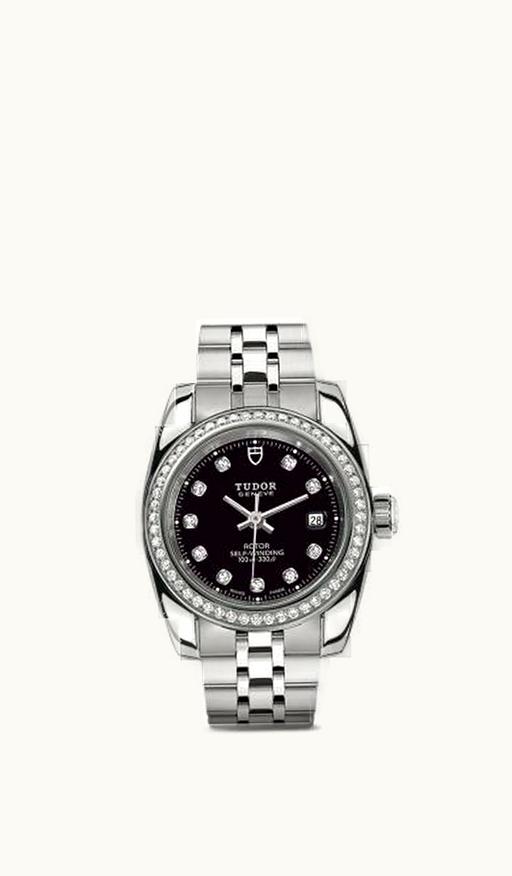 Tudor Classic 28 Stainless Steel / Diamond / Black-Diamond / Bracelet