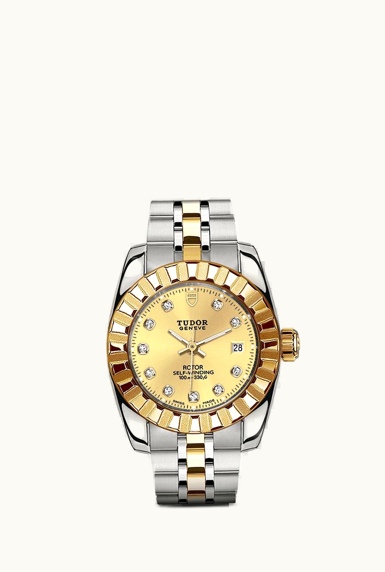 Tudor Classic 28 Stainless Steel / Yellow Gold / Fluted / Champagne-Diamond / Bracelet