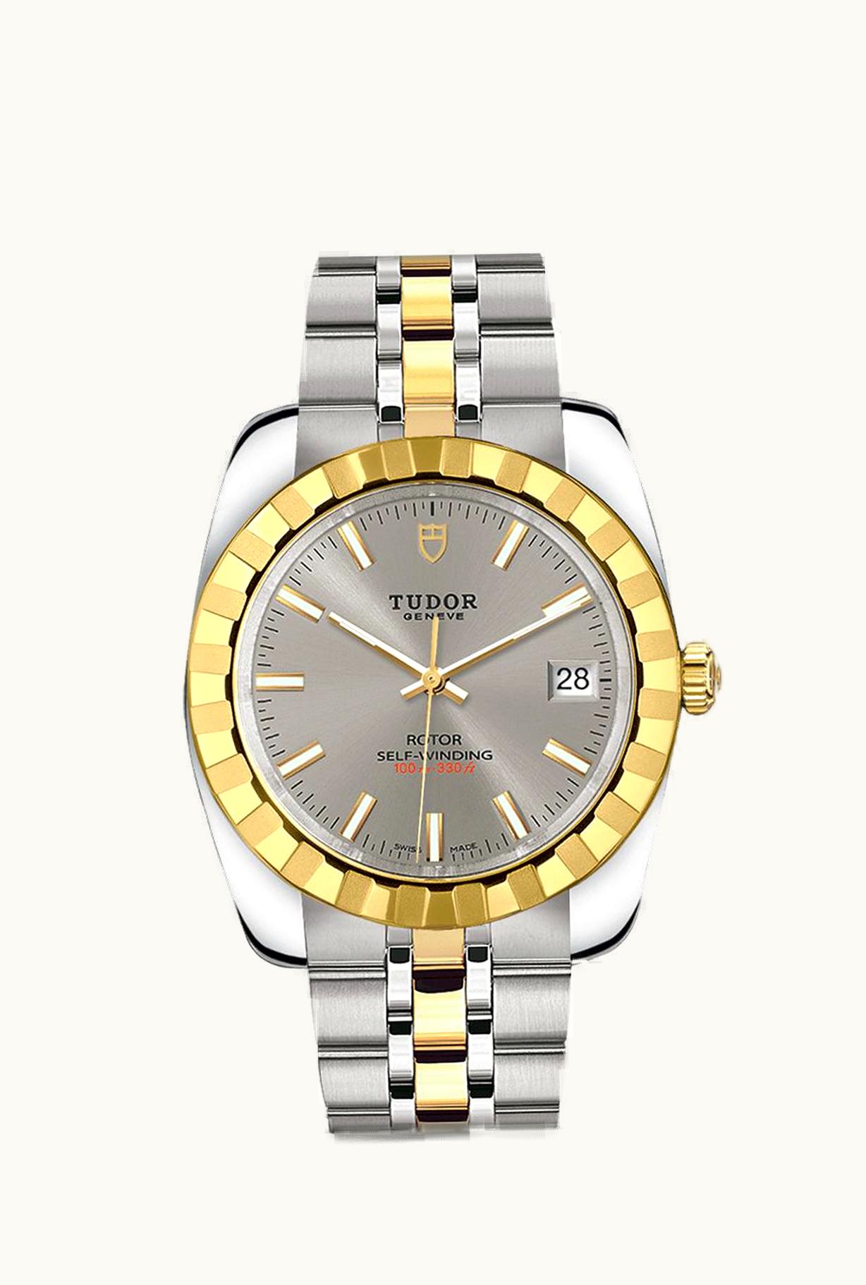 Tudor Classic 38 Stainless Steel / Yellow Gold / Fluted / Silver / Bracelet