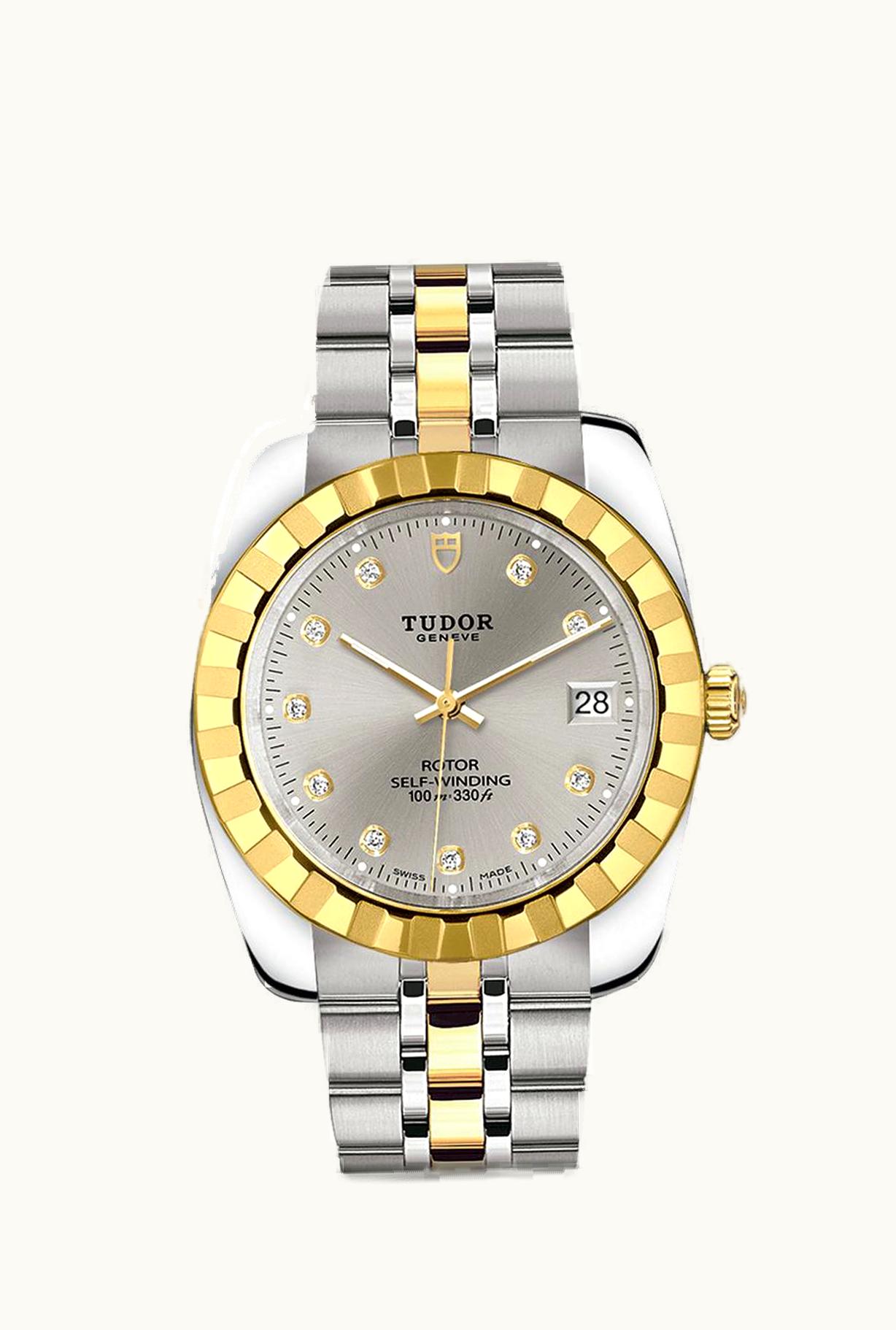 Tudor Classic 38 Stainless Steel / Yellow Gold / Fluted / Silver-Diamond / Bracelet