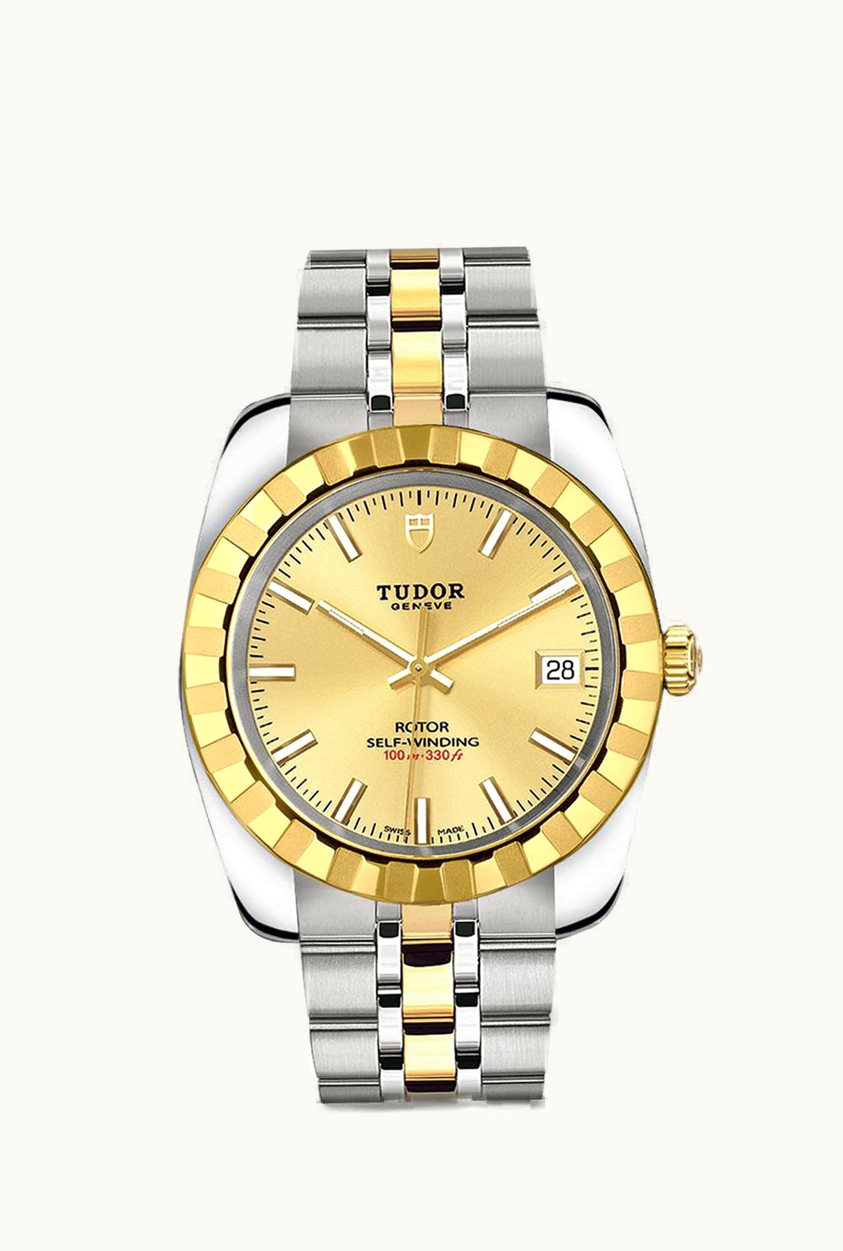 Tudor Classic 38 Stainless Steel / Yellow Gold / Fluted / Champagne / Bracelet